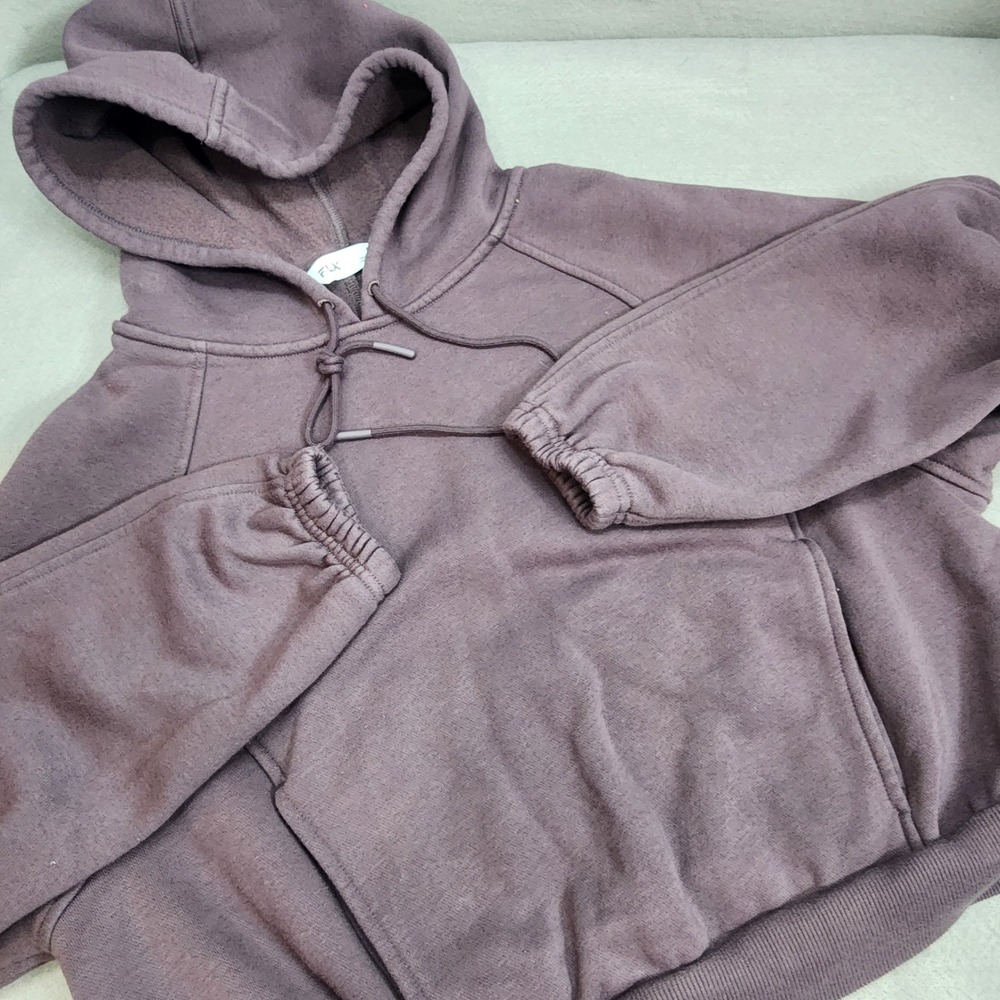 FLX Cropped Hoodie Plum Purple Fleece Pullover Womens Size M NWOT
